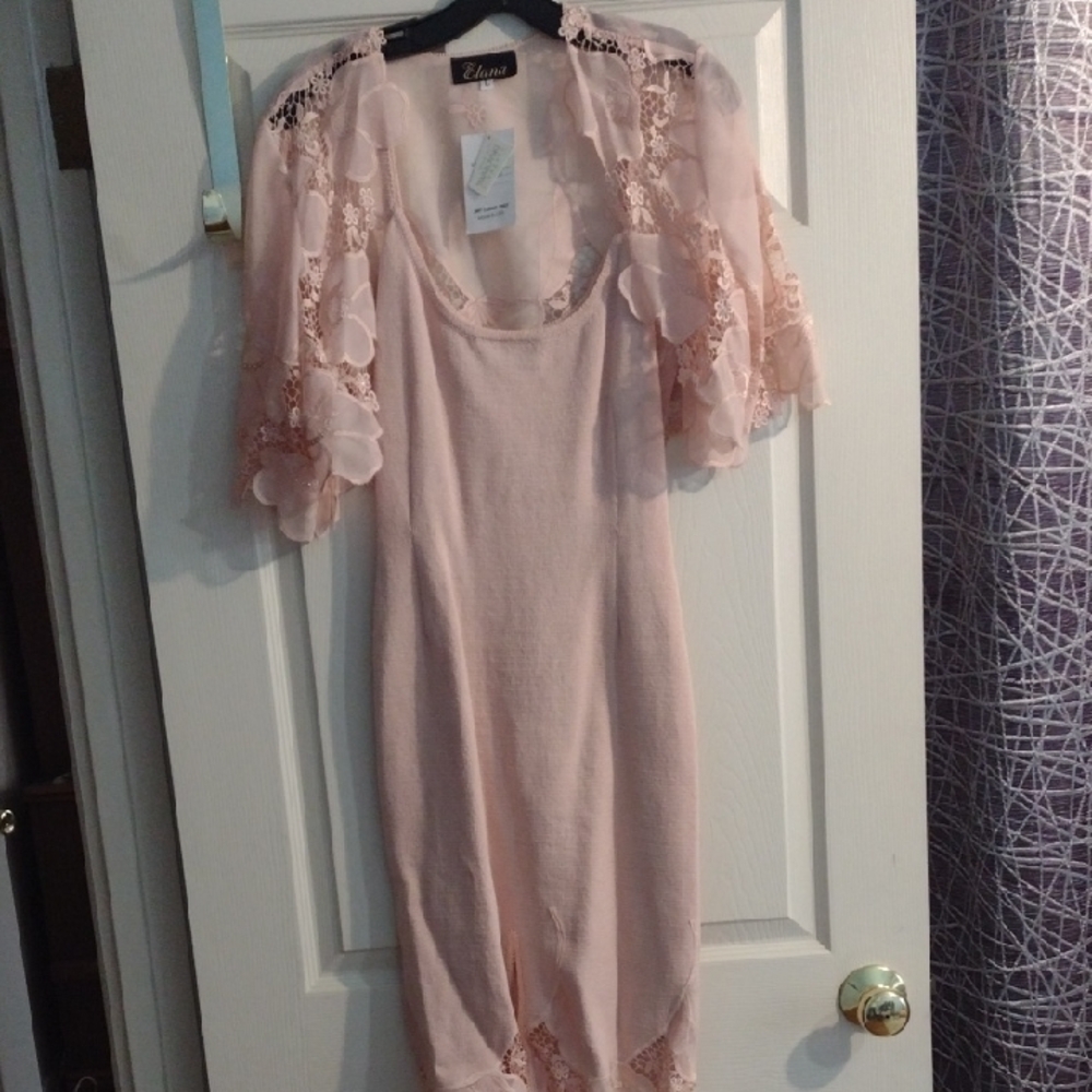 Elan Blush Lace Dress Peach Color